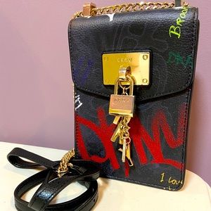DKNY Elissa Graffiti Logo Leather Charm Crossbody